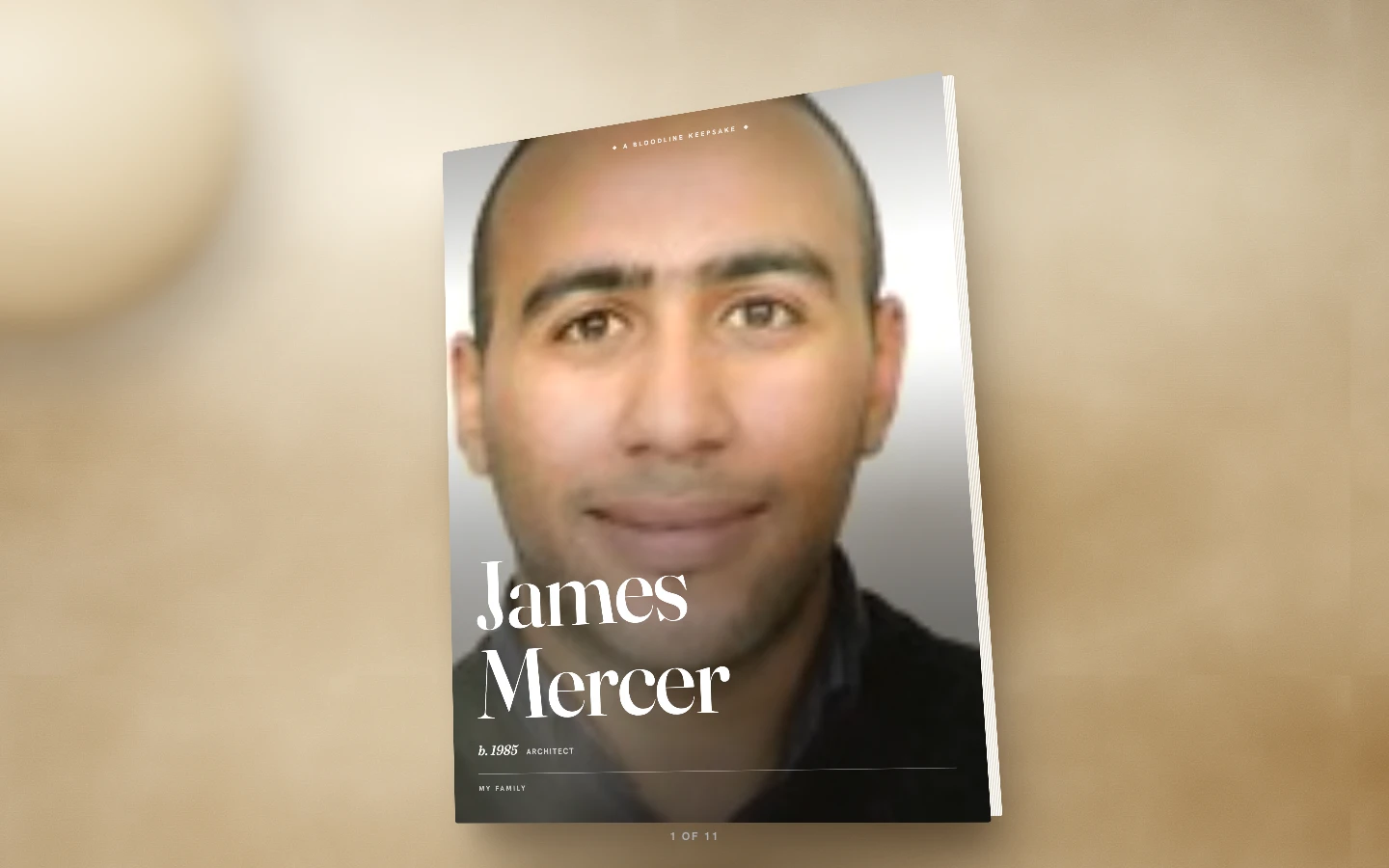 The cover of a Bloodline Keepsake, an illustrated family biography
